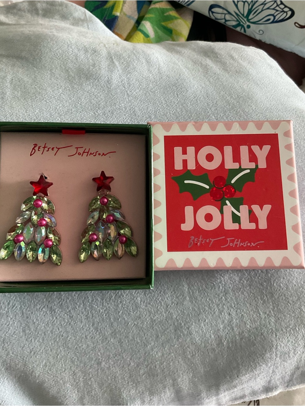 Betsey Johnson Christmas Tree Statement Earrings NWT Crystal Rhinestone Holiday - Picture 6 of 7